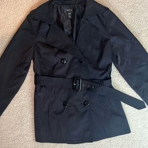 Style&co black double button belted pea coat